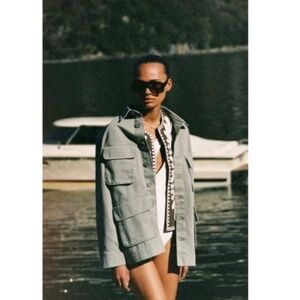 Zara Utility Overshirt Jacket Outerwear Light Green